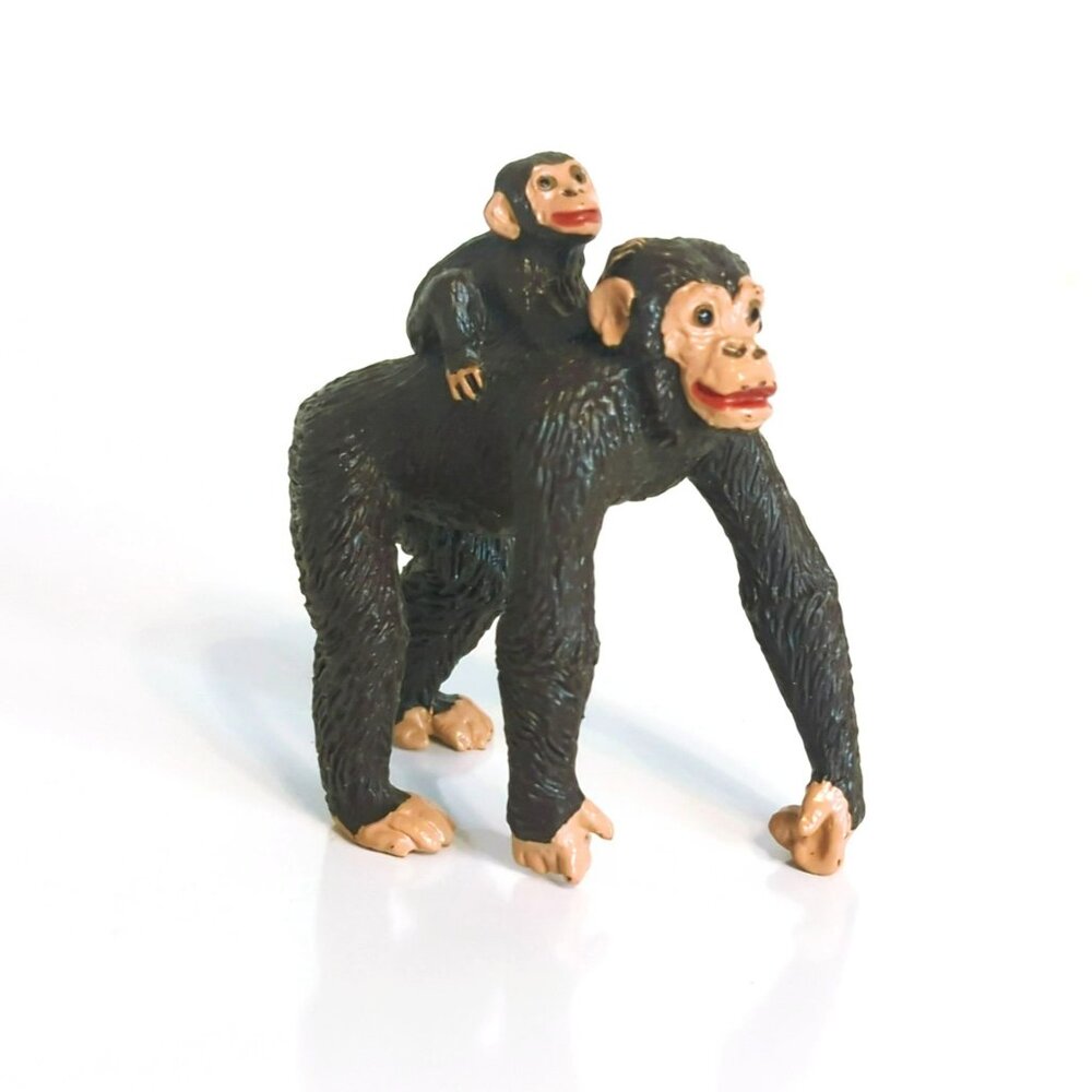 Vintage Safari Realistic Chimpanzees Baby On Back Animals Plastic Figure 1997